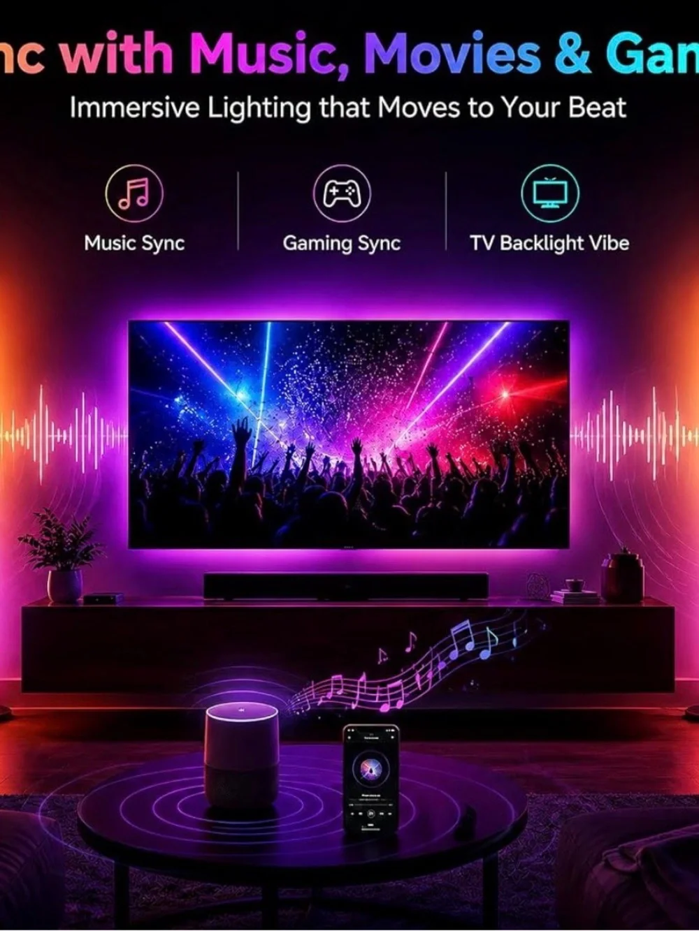 LED Ambient TV Backlight & Floor Lamp - Multicolor